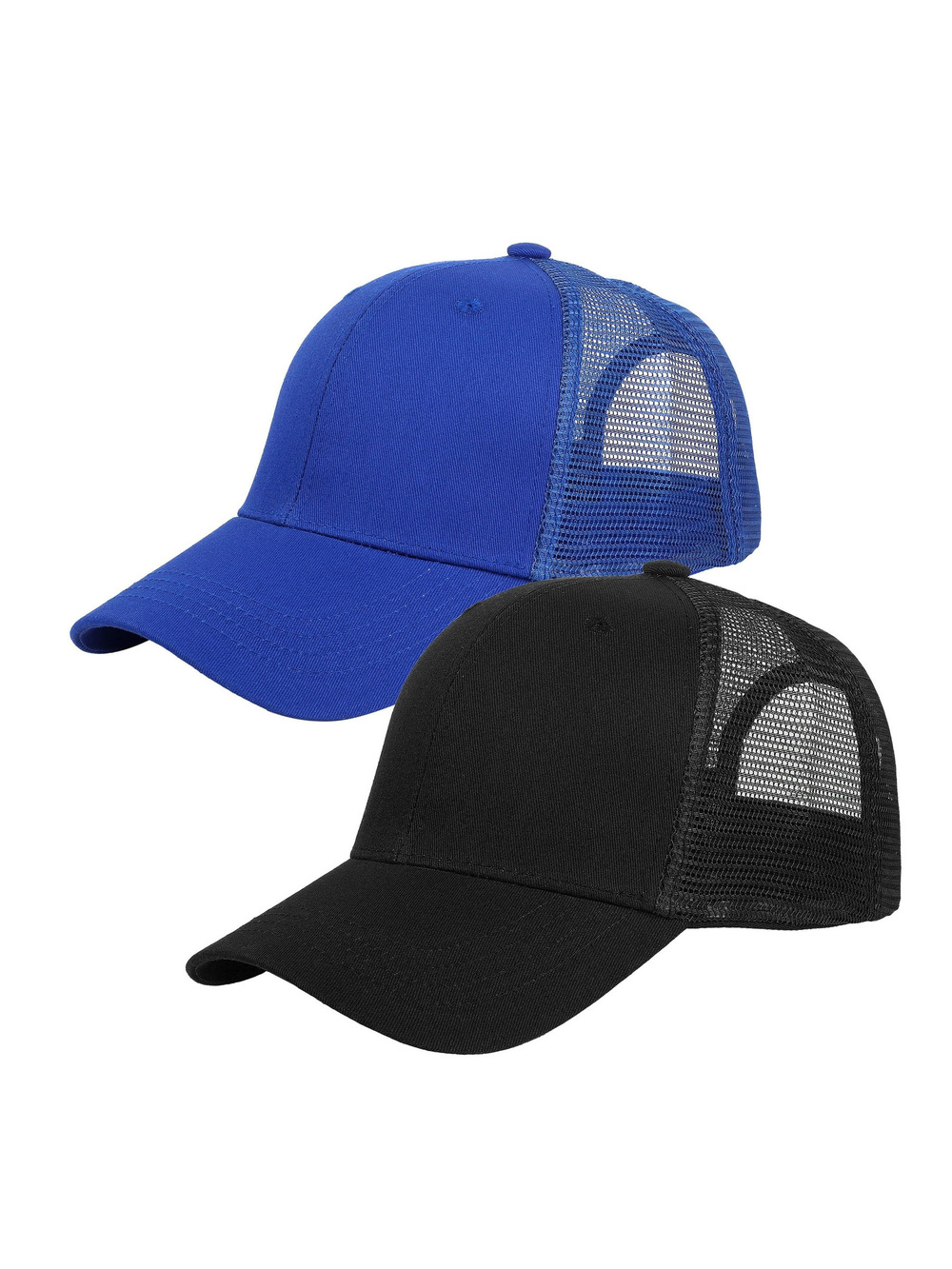 Trucker Hat Baseball Cap Structured Plain | 2 Pack, Black, Royal | Size OS